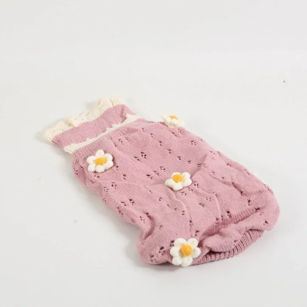NEW Boho Pink Daisy Knit Dog Sweater - Size Medium